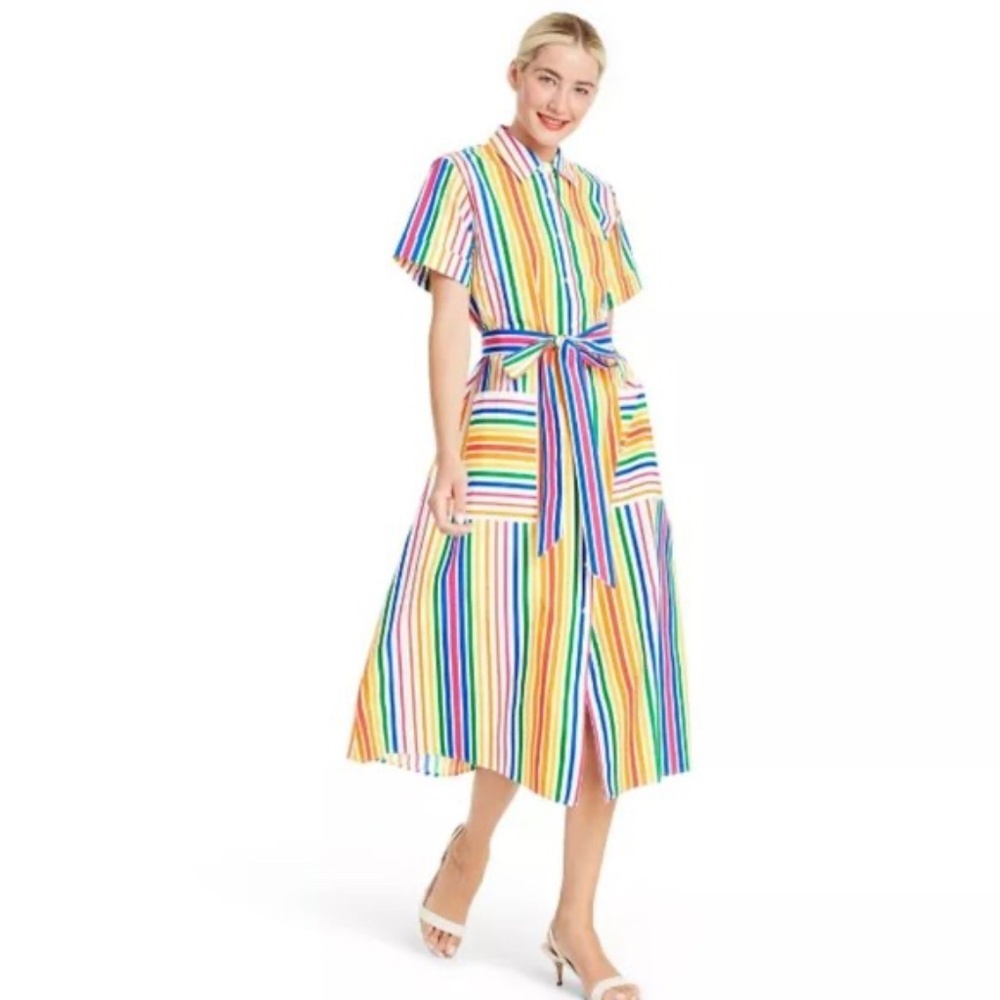 NWOT Christopher John Rogers Rainbow Button Dress - Picture 2 of 4